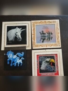 Set of 4 Vintage Carnival MirrorArt Tiles with Unicorns, Horses & Eagle